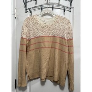 beachlunchlounge Collection Leopard Print Striped Sweater Women's XL Tan Pink